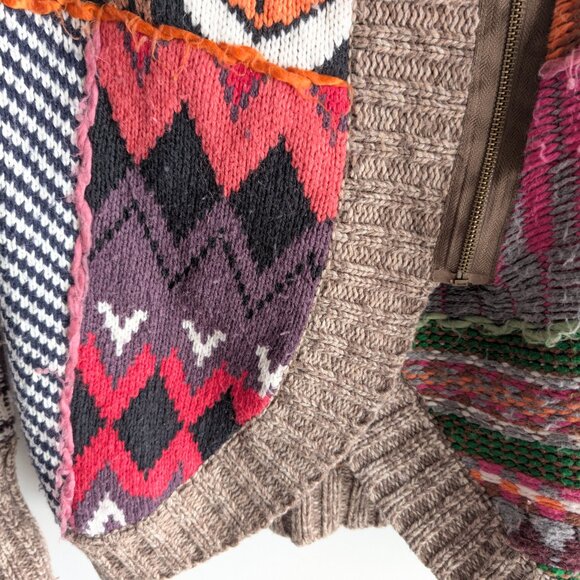 Desigual Women's Multicolor Patchwork Geometric Knit Zip-Up Cardigan Sweater - Picture 5 of 10